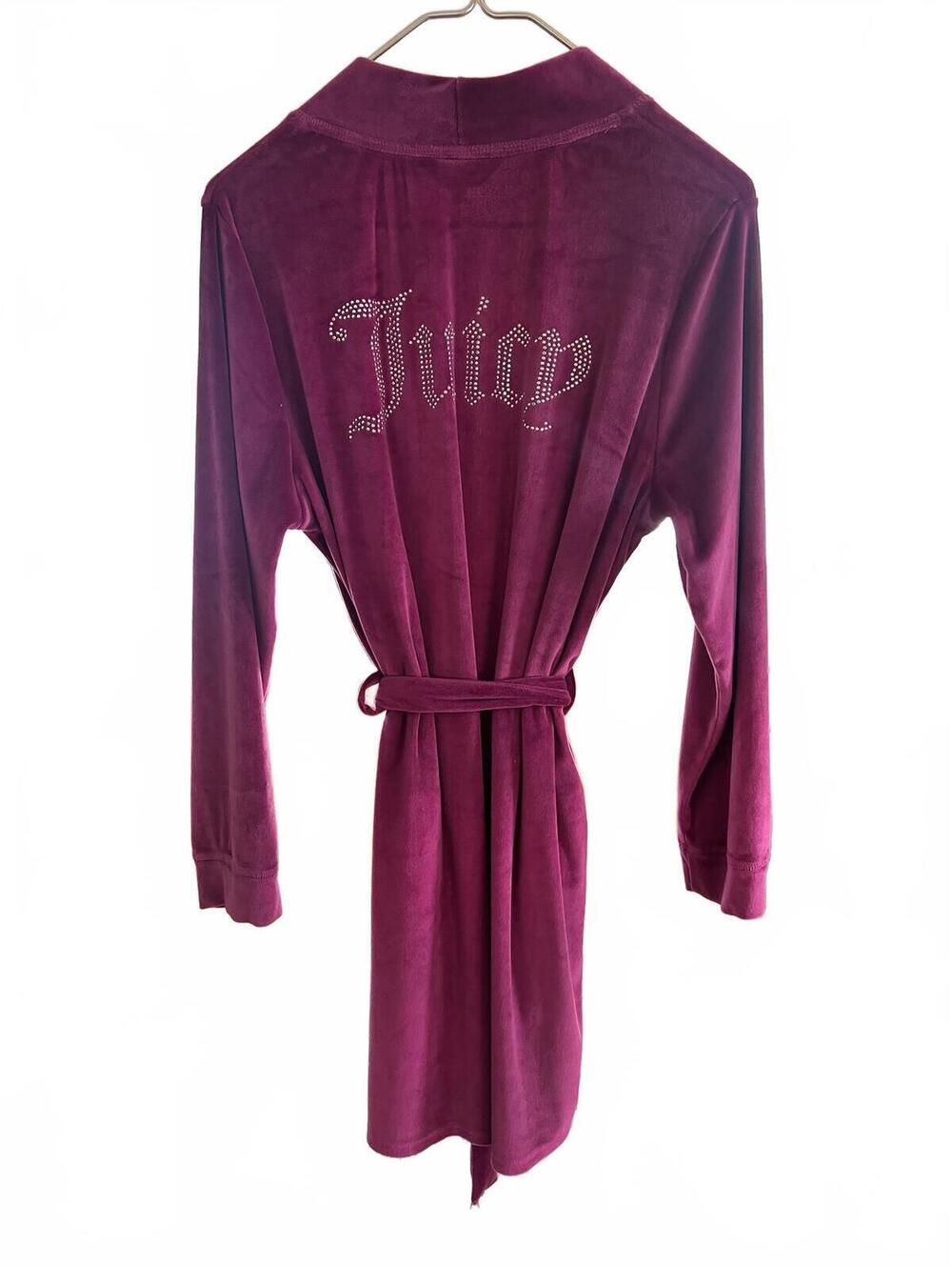 Juicy Couture Velour Robe Pink Rhinestone Logo Tie Waist Bathrobe S/M